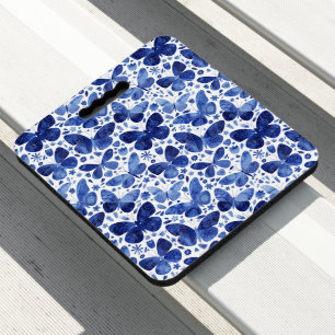 Butterflies Watercolor Blue Seat Cushion