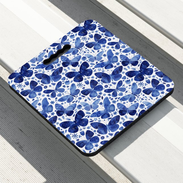 Butterflies Watercolor Blue Seat Cushion (In Situ)