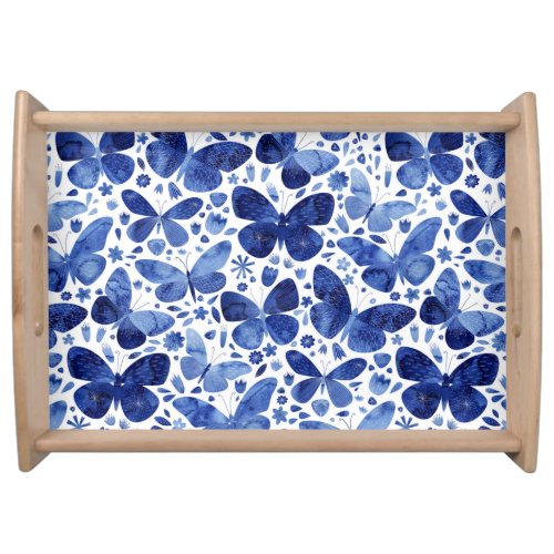 Butterflies Watercolor Blue Serving Tray