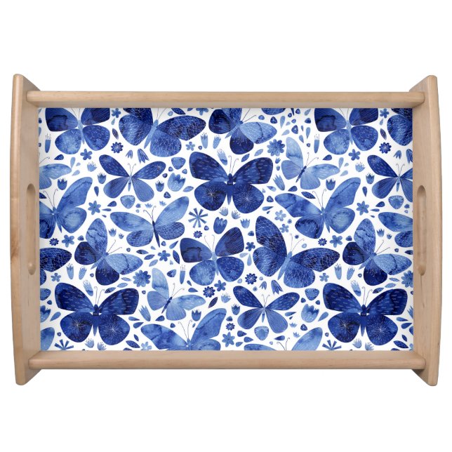 Butterflies Watercolor Blue Serving Tray (Front)