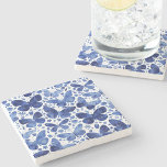 Butterflies Watercolor Blue Stone Coaster<br><div class="desc">Indigo blue and white watercolor butterfly painting.</div>