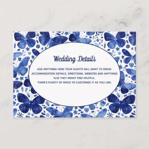 Butterflies Watercolor Blue Wedding Details Enclosure Card