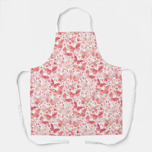 Butterflies Watercolor Coral Pink Apron