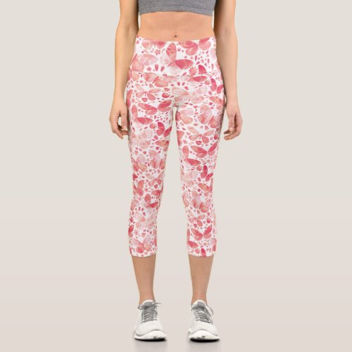 Butterflies Watercolor Coral Pink Capri Leggings