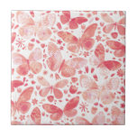 Butterflies Watercolor Coral Pink Ceramic Tile<br><div class="desc">Coral pink and white watercolor butterfly painting.</div>