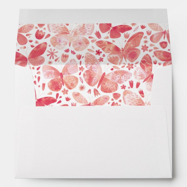 Butterflies Watercolor Coral Pink Envelope (Back (Bottom))