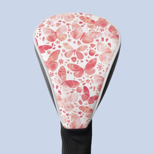 Butterflies Watercolor Coral Pink Golf Head Cover