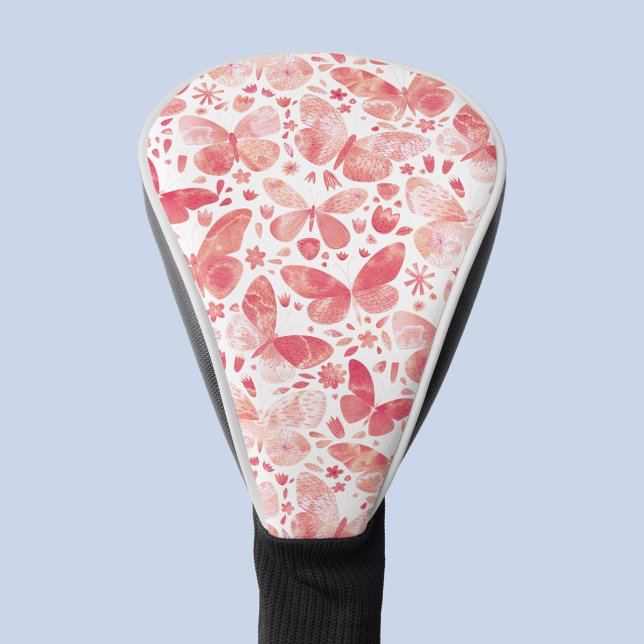 Butterflies Watercolor Coral Pink Golf Head Cover (Coral peach pink butterfly pattern watercolor golf head cover)