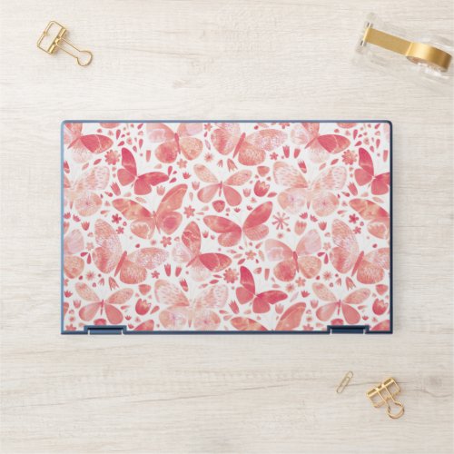 Butterflies Watercolor Coral Pink HP Laptop Skin