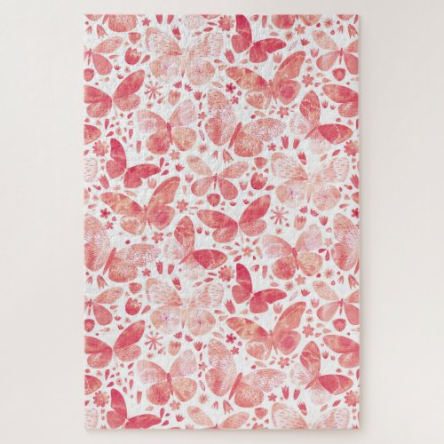 Butterflies Watercolor Coral Pink Jigsaw Puzzle