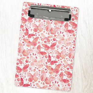 Butterflies Watercolor Coral Pink Mini Clipboard