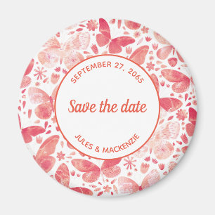 Butterflies Watercolor Coral Pink Save the Date Magnet
