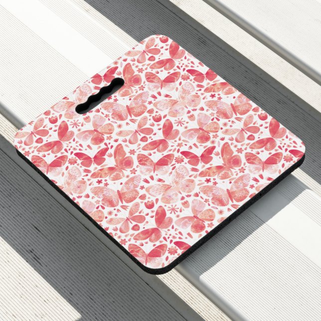 Butterflies Watercolor Coral Pink Seat Cushion (In Situ)