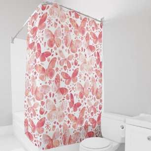 Butterflies Watercolor Coral Pink Shower Curtain