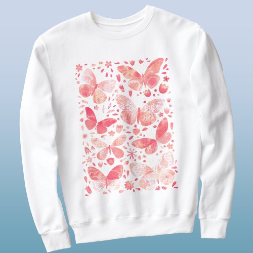 Butterflies Watercolor Coral Pink Sweatshirt