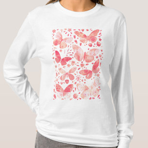 Butterflies Watercolor Coral Pink T-Shirt