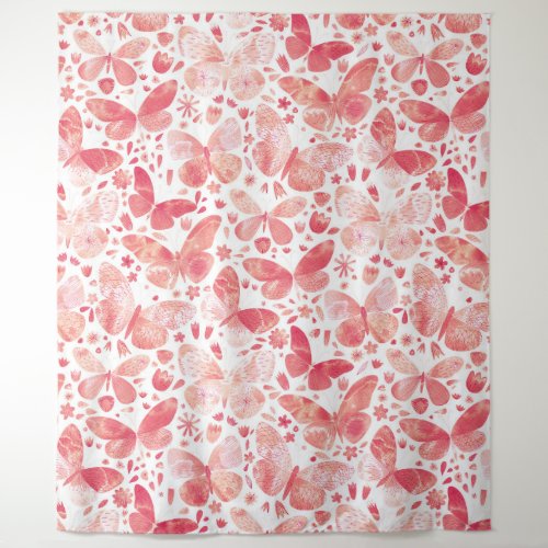 Butterflies Watercolor Coral Pink Tapestry