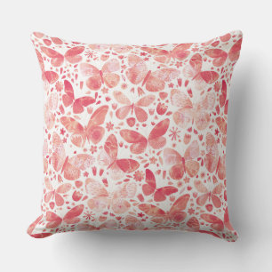 Butterflies Watercolor Coral Pink Throw Pillow