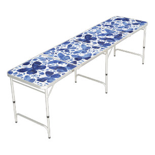 Butterflies Watercolor Indigo Blue Beer Pong Table