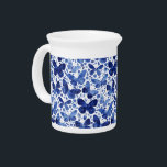 Butterflies Watercolor Indigo Blue Beverage Pitcher<br><div class="desc">Indigo blue and white watercolor butterfly painting.</div>