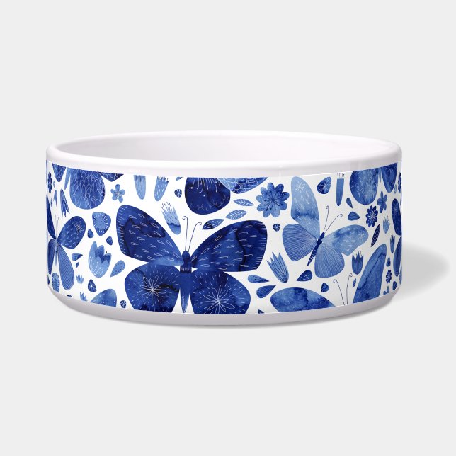 Butterflies Watercolor Indigo Blue Bowl (Front)