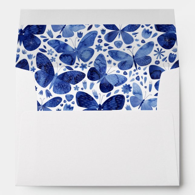 Butterflies Watercolor Indigo Blue Envelope (Back (Bottom))