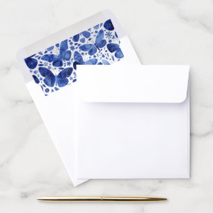 Butterflies Watercolor Indigo Blue Envelope Liner