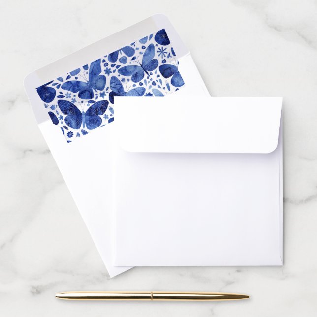 Butterflies Watercolor Indigo Blue Envelope Liner (Desk)