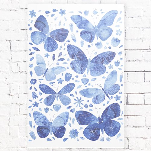 Butterflies Watercolor Indigo Blue Gallery Wrap