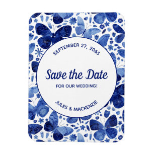 Butterflies Watercolor Indigo Blue Save the Date Magnet