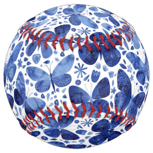 Butterflies Watercolor Indigo Blue Softball