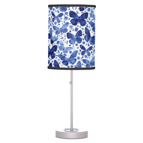 Butterflies Watercolor Indigo Blue Table Lamp