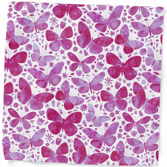 Butterflies Watercolor Magenta Pink bandana (Magenta pink watercolor butterfly pattern bandana)
