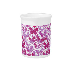 Butterflies Watercolor Magenta Pink Beverage Pitcher