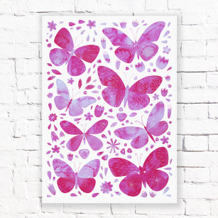 Butterflies Watercolor Magenta Pink Canvas Print
