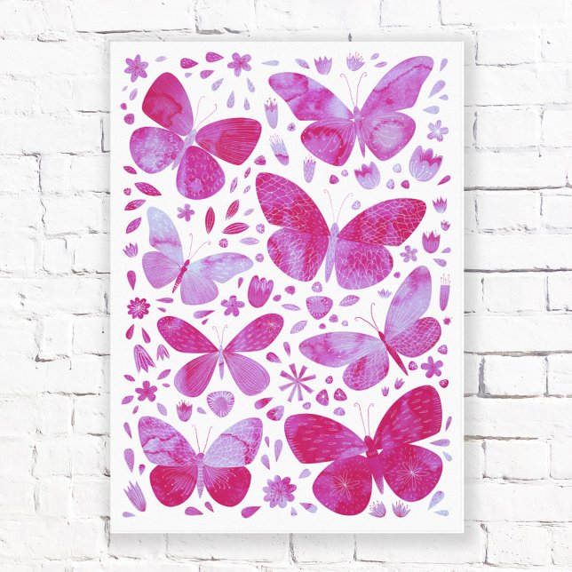Butterflies Watercolor Magenta Pink Canvas Print (Magenta pink butterfly watercolor art canvas print)