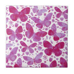 Butterflies Watercolor Magenta Pink Ceramic Tile<br><div class="desc">Magenta pink and white watercolor butterfly painting.</div>