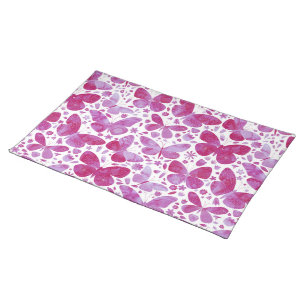 Butterflies Watercolor Magenta Pink Cloth Placemat