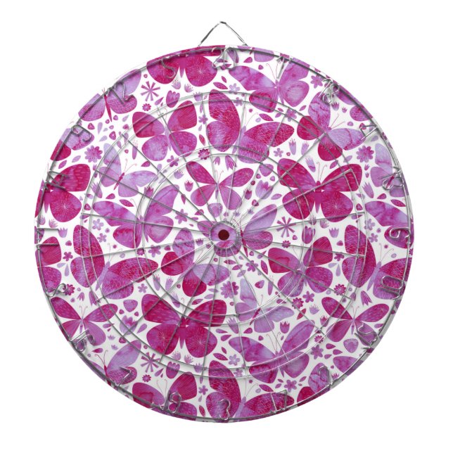 Butterflies Watercolor Magenta Pink Dart Board (Front)