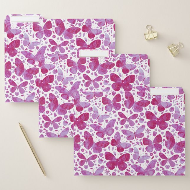 Butterflies Watercolor Magenta Pink File Folder (Set)