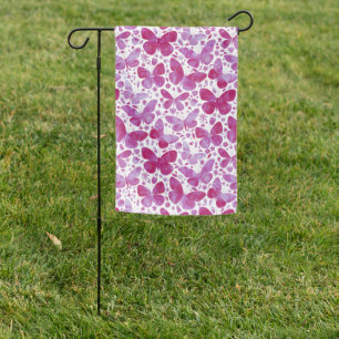Butterflies Watercolor Magenta Pink Garden Flag
