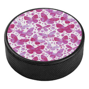 Butterflies Watercolor Magenta Pink Hockey Puck
