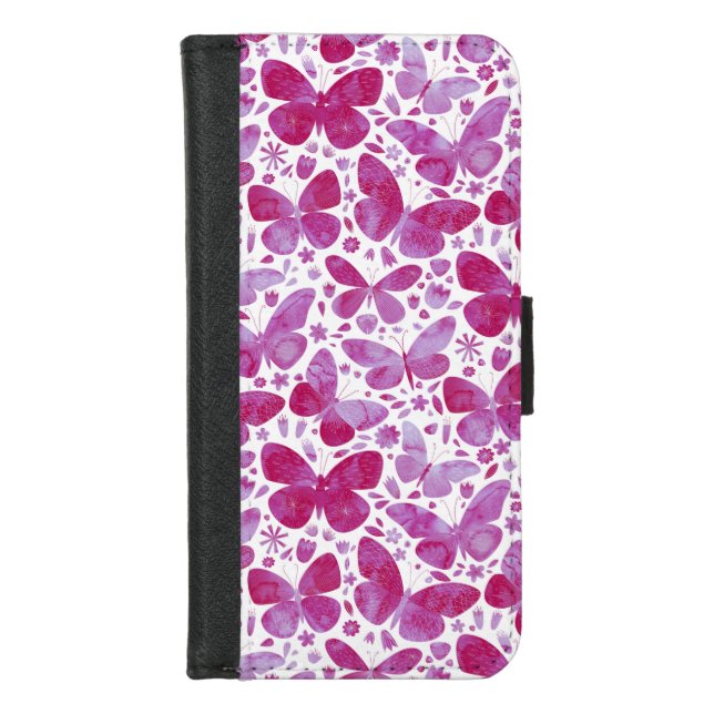 Butterflies Watercolor Magenta Pink iPhone Wallet Case (Front)