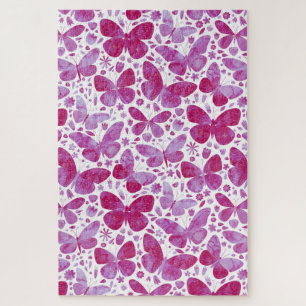Butterflies Watercolor Magenta Pink Jigsaw Puzzle
