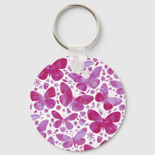 Butterflies Watercolor Magenta Pink Keepsake Keychain
