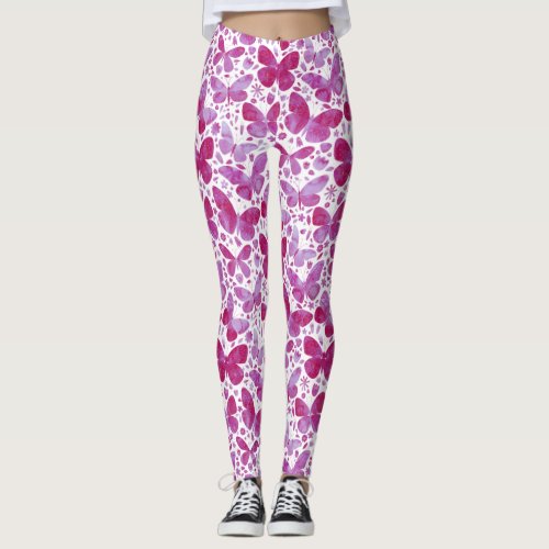 Butterflies Watercolor Magenta Pink Leggings