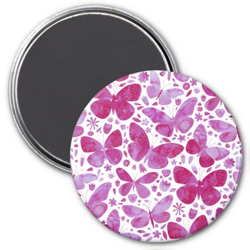 Butterflies Watercolor Magenta Pink Magnet