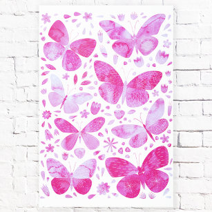 Butterflies Watercolor Magenta Pink Metal Print