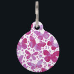 Butterflies Watercolor Magenta Pink Pet ID Tag<br><div class="desc">Magenta pink and white watercolor butterfly painting.</div>