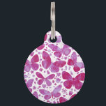 Butterflies Watercolor Magenta Pink Pet ID Tag<br><div class="desc">Magenta pink and white watercolor butterfly painting.</div>